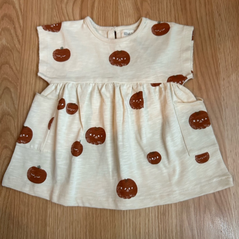Kidwild Organic Cotton Tan Allover Tomato Print Dress Neutral Novelty 3-6 months